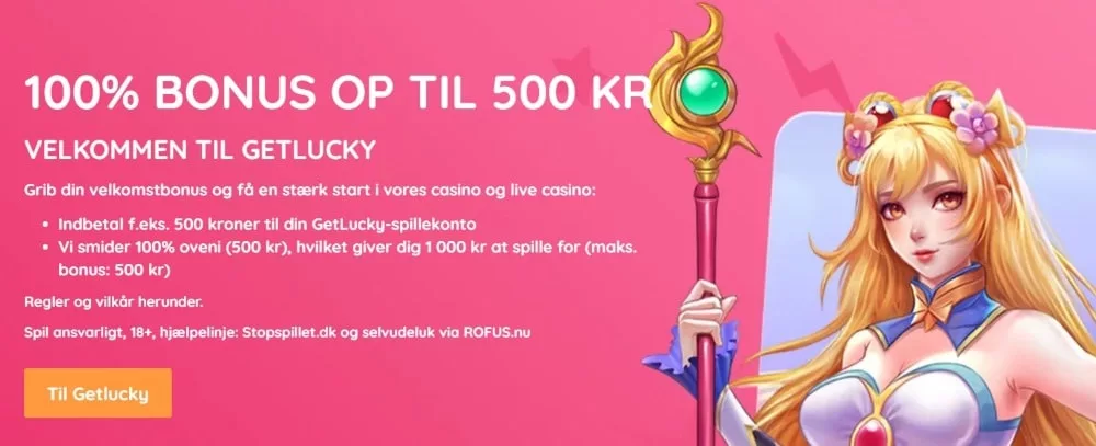 GetLucky velkomstbonus op til 500kr